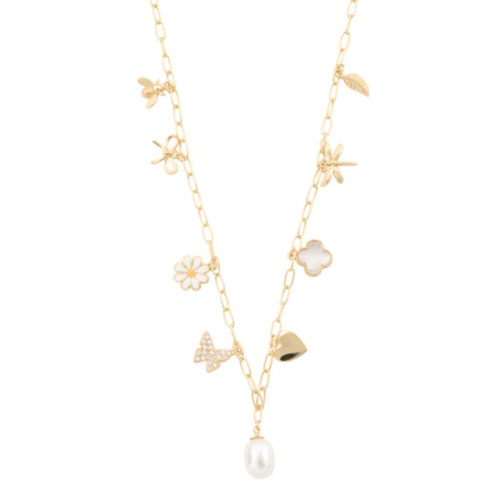 NWT$100 ARGENTO VIVO 14Kt Gold Plate Spring Charms Pearl Necklace Whimsical Boho